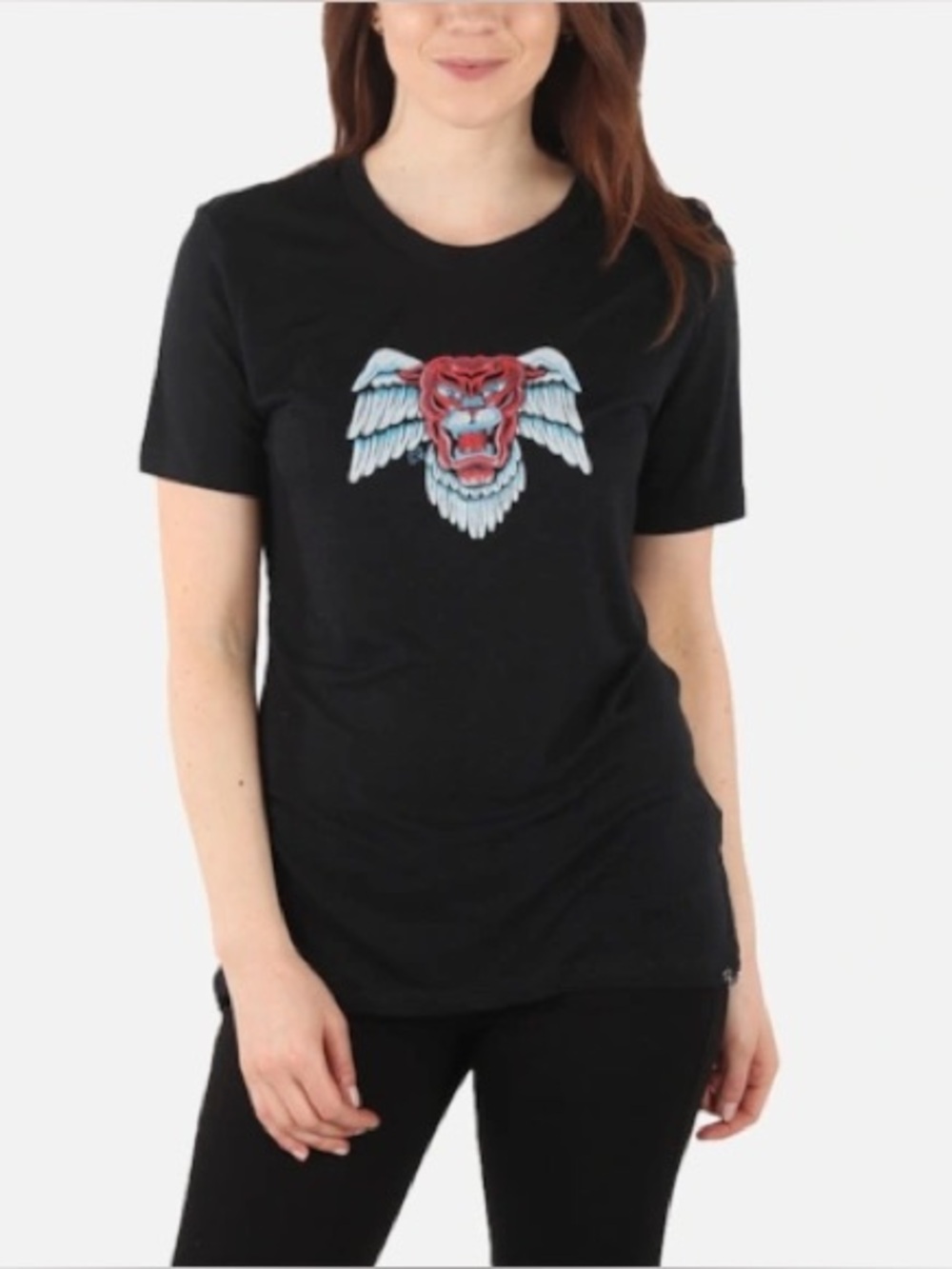 Diesel Womens Black Lyocell Linen Distressed T Shirt Size Large L Tiger Angel